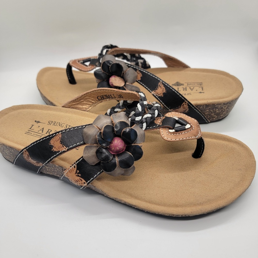 L'Artiste by Spring Step Chunali Thong Sandals EU 38 US 7.5-8 Leather Comfort